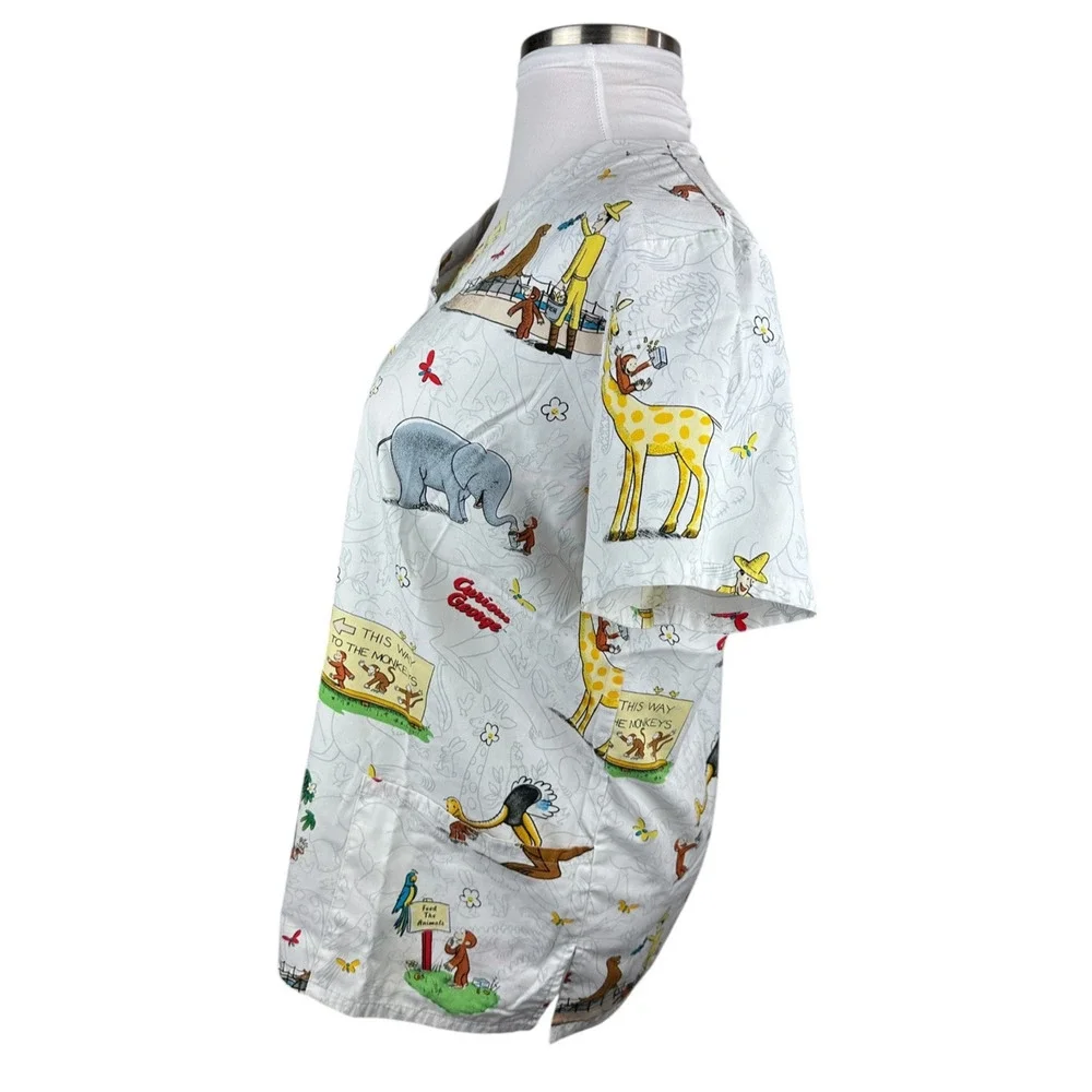 ✨2/$20 Curious George Adventures Cartoon Nurse CNA V-Neck Scrub Top Large - Picture 7 of 13
